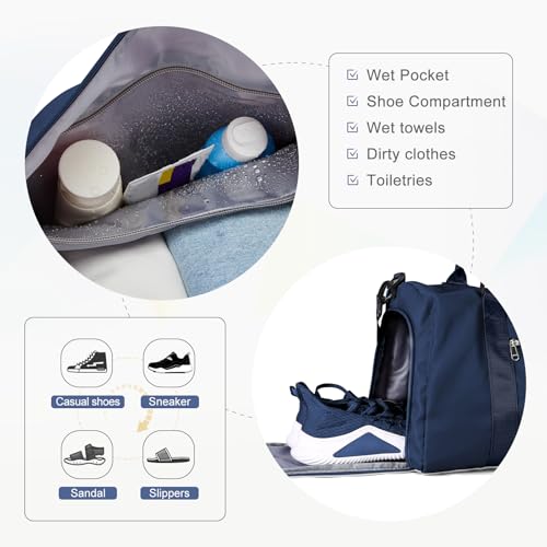 Gym Bag for Women Men with Shoes Compartment,Sports Duffle Bag Personal item travel Duffel Bags Tote Bag Small Carry on Weekender Overnight Bag Workout Dance Bag Hospital Holdalls Dark Blue - color: A10-Dark Blue