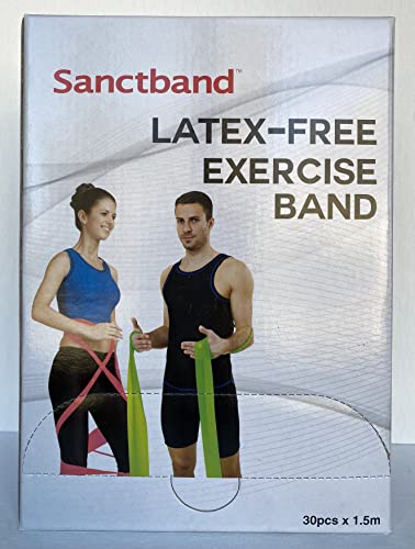 Non-Latex (Rose Level 1) Sanctband Exercise Resistance Band 30 Pcs Dispenser 5 FT /1.5 Meter Physical Therapy Strength Training Yoga Pilates Stretching Elastic Band Strengths Workout