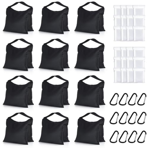ABCCANOPY Photography Sandbag for Video Stand 12 Packs,Black(No Sand) | Heavy Duty Weight Bags Zipper Design Aluminum Carabiners PE Sealed Bags Multiple Use for Light Tripod Camping Chair - color: Black, size: 12 Packs
