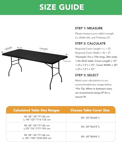 KeyWave Fitted Tablecloth Rectangle Table Cloths - 6 Pack 6 Foot Elastic Stretch Folding Table Top Cover Water-Resistant Reusable for Outdoor Picnic Camping Party Event, Black, 72" L x 30" W - color: Black, size: 6 ft - 6 Pack