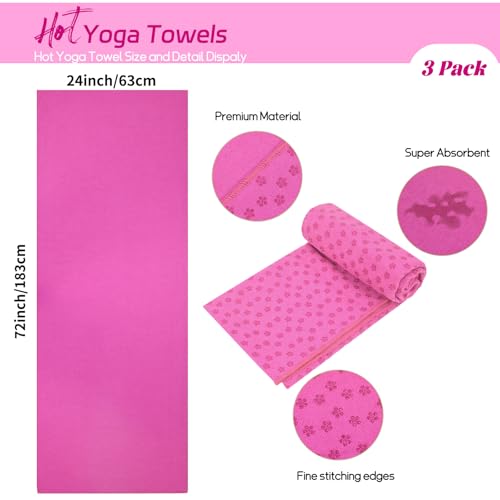3 Pack Hot Yoga Towels, Hot Pink, 24 x 72 Inches - color: Hot Pink