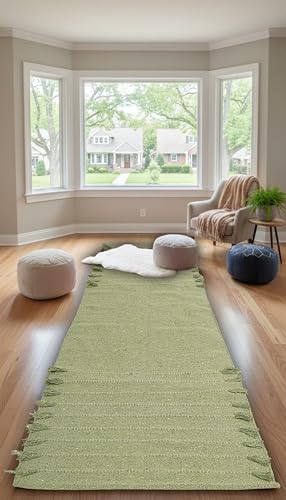 Indian Handmade 100% Organic Cotton Yoga Mat, Hand Woven Rug, Yoga Mat For Everyday Fitness at Home Comfortable Foldable Long Mat - color: Parrot Green