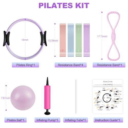 Pilates Kit, Pilates Essentials Kit for Women, 15” Pilates Ring and Ball Set