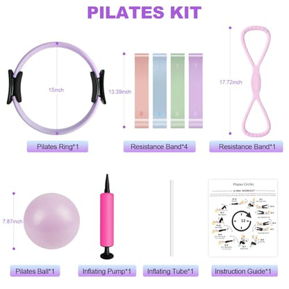 Pilates Kit, Pilates Essentials Kit for Women, 15” Pilates Ring and Ball Set