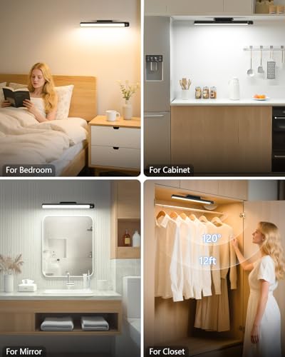 Ferswe 3W Motion Sensor Magnetic Light Bar,Eye-Friendly Rechargeable Closet Lights with Battery Display,2000mAh Vanity Lights for Mirror, Rechargeable Light Bar for Cabinet, Closet, Bathroom and Desk
