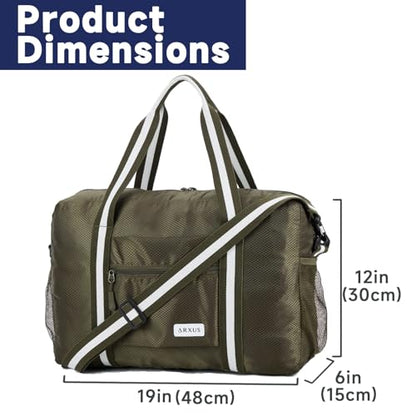 Arxus Carry On Travel Bag, Lightweight Foldable Packable Tote Bag 25L - color: Green