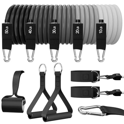 WHATAFIT Resistance Bands with Handles, 5-Level Exercise Bands for Workout - color: Gray