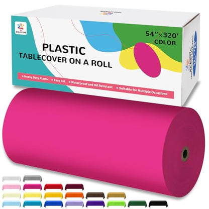 54IN X 320FT Plastic Table Cover Roll with Cutter Box, Cut to Size Plastic Table Cloths for Parties, Birthday, (Fuchsiae, 54"x3840"(Rectangular)) - color: Fuchsia, size: 3840" x 54" (Rectangular)