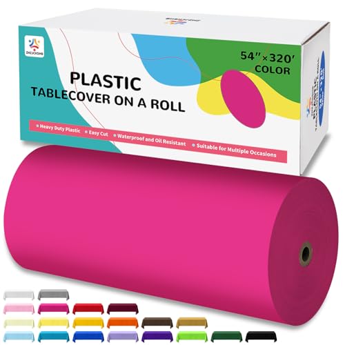 54IN X 320FT Plastic Table Cover Roll with Cutter Box, Cut to Size Plastic Table Cloths for Parties, Birthday, (Fuchsiae, 54"x3840"(Rectangular)) - color: Fuchsia, size: 3840" x 54" (Rectangular)