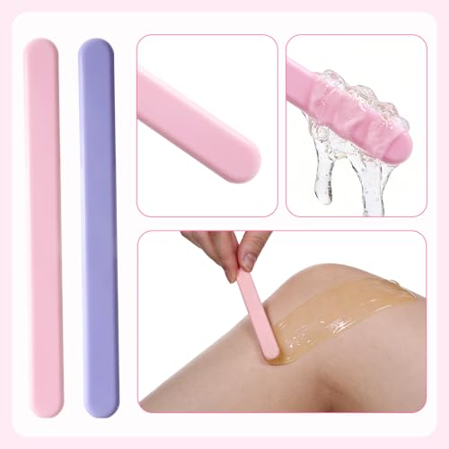 6 PCS Non-Stick Wax Spatulas Set, Silicone Wax Applicator Different Sizes Scrapers Reusable Silicone Stirring Stick For Home Salon Body Use (Pink&Pruple)