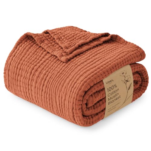 Love's cabin 100% Cotton Muslin Blanket, 6 Layer Lightweight Breathable Gauze Throw Blanket 50 x 60 Inches, Soft All Season Blanket for Couch, Bed, Sofa, Orange - color: Orange, size: Throw(50"x60")