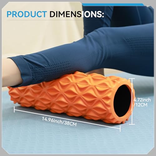 Foam Roller, 15 inch High Density Massage Roller for Exercise | Deep Tissue Massager for Muscle Massage, Myofascial Trigger Point Release, Exercise, Yoga, Pilates & Stretching, Orange - color: Orange