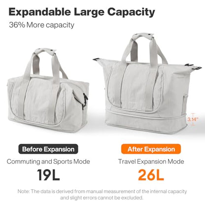 mixi Travel Tote Bag for Women Large Expandable Travel Bag Waterproof Lightweight Carry On Personal Item Handbag - color: Light Gray