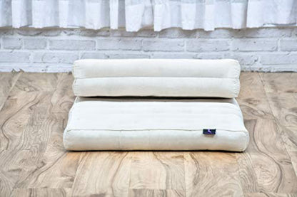 Leewadee Foldable Floor Mattress – 2 in 1 Floor Meditation Mat for Yoga and Relaxation, Seating Futon with Kapok - color: Cl01 - Ecru