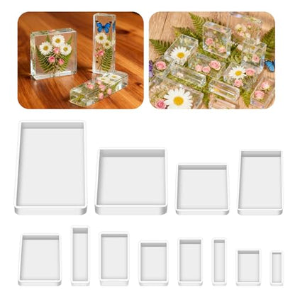 12 Sizes Silicone Epoxy Resin Molds, Square Rectangular Resin Art Display Mold, Soft and Easy to Unmold, Silicone Casting Molds, for Soap, Candles, Specimen, Dried Flower, DIY Handicrafts