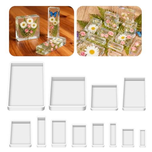 12 Sizes Silicone Epoxy Resin Molds, Square Rectangular Resin Art Display Mold, Soft and Easy to Unmold, Silicone Casting Molds, for Soap, Candles, Specimen, Dried Flower, DIY Handicrafts