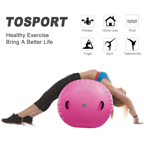 Inflatable Air Roller Mat with Pump for Gymnastics Training - color: pink+pump, size: length 100cm,diameter 60cm