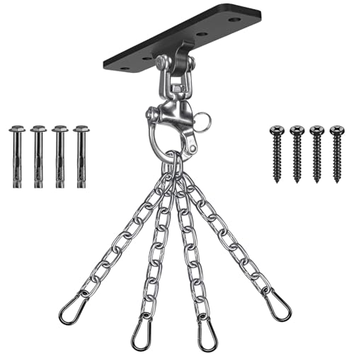Dolibest Heavy Bag Hangers Brackets, Punching Bag Hangers, Heavy Bag Ceiling Mount for Body Weight Strength Training Systems, Aerial Yoga Swing & Hammock, Resistance Band - color: 체인이 있는 4홀 펀칭백 행거