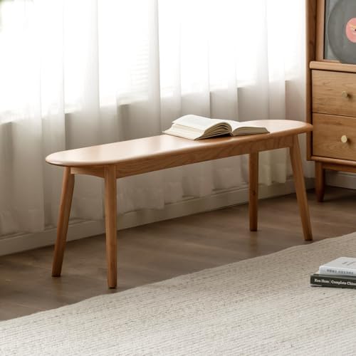 100% Solid Oak Dining Bench, Wood Bench for Bedroom End of Bed with Rounded Corners, Entryway Benches for Dining Room, Kitchen, Living Room (Natural Oak, 39.4") - color: Natural Oak, size: 39.4''