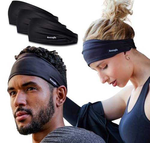 Good Bands Sweat Headbands for Men and Women, Non Slip Workout Sweatband - color: Black, size: Pack of 3