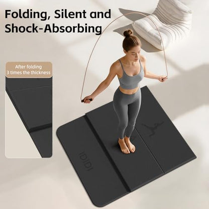 Foldable Yoga Mat Extra Thick 0.32"(8mm) | Folding Exercise Mat,Odorless POE, Non-Slip Grip, No-Curl Edges, Great for Yoga, Pilates & Home Workouts - color: Black-Pattern