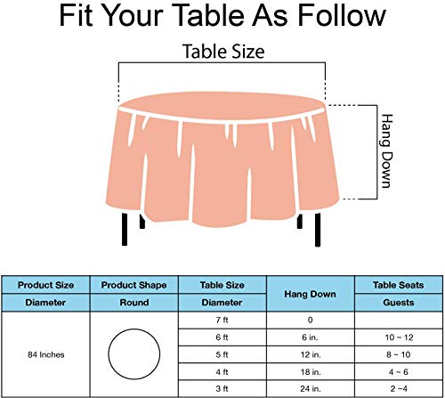 Peach Plastic Tablecloths 2 Pack Rose Gold Disposable Table Covers 84 Inch Circle Bridal Shower Party Tablecovers PEVA Table Cloths for BBQ Picnic Birthday Wedding Parties and 6 ft Round Table Use - color: F01 Peach