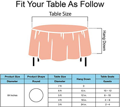Peach Plastic Tablecloths 2 Pack Rose Gold Disposable Table Covers 84 Inch Circle Bridal Shower Party Tablecovers PEVA Table Cloths for BBQ Picnic Birthday Wedding Parties and 6 ft Round Table Use - color: F01 Peach