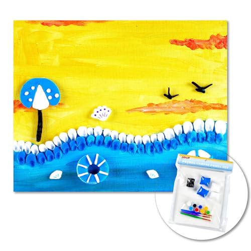 DIY Canvas Painting Kit with Clay, 3 Blank 8x10 Inch Canvas Panels, 5 Packs of Clay, 8 Vibrant Acrylic Paint Colors, and 3 Brushes, Creative Art Kit for DIY Projects & Crafting Fun - size: 8"x10"(3-Pack), style: DIY Clay