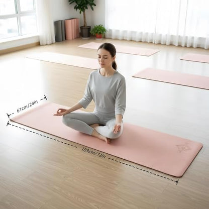 Yoga Mat Non Slip, 8mm TPE Exercise Mat with Carrying Strap, Eco Friendly Fitness Mat for Yoga Pilates Gym Workout, 72" x 24" - color: Pink + Navy Blue