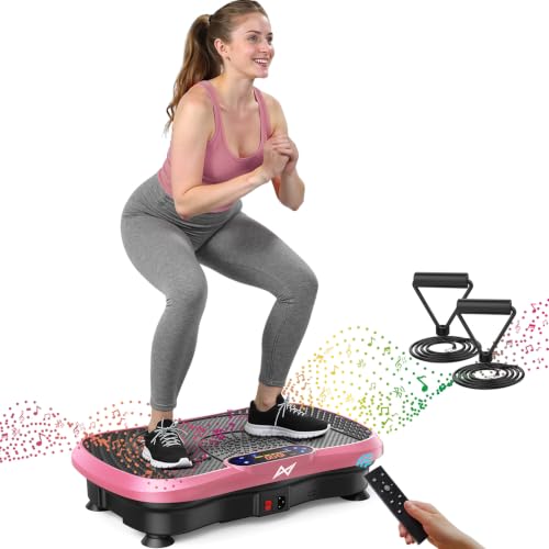 AXV Vibration Plate Fitness Platform Exercise Machine Body Vibrating Board | Curved Design Powerful 200W Bluetooth Oscillating Shake Plate for Lymphatic Drainage Recovery Whole Body Toning With Handles - color: BT.PRO.PINK