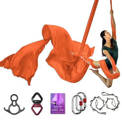 Deluxe Aerial Silks Equipment Set - 11 Yards Aerial Yoga Hammock Swing for Acrobatic, Circus Arts, Dance (L:10m W:2.8m) - color: Orange