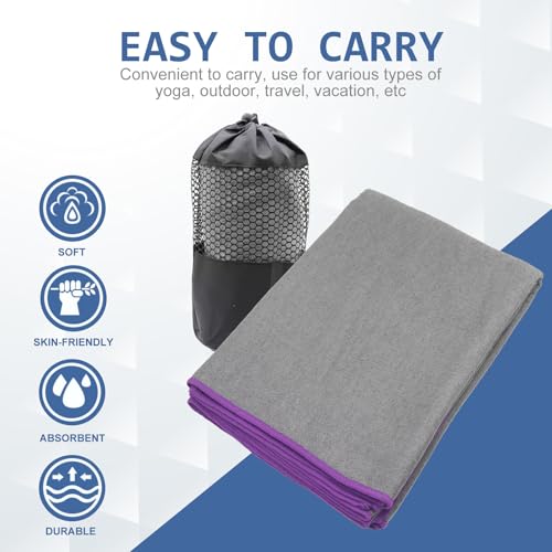 Eunzel Hot Yoga Towel - Microfiber Non Slip Yoga Mat Towel with Grip Dot Sweat Absorbent Towel for Hot Yoga, Pilates and Fitness 72" x 24", Dark Grey/Purple - color: Grey/ Purple