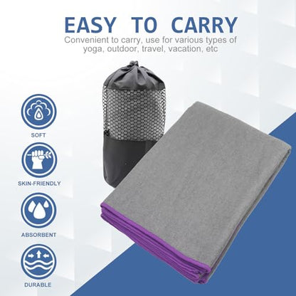 Eunzel Hot Yoga Towel - Microfiber Non Slip Yoga Mat Towel with Grip Dot Sweat Absorbent Towel for Hot Yoga, Pilates and Fitness 72" x 24", Dark Grey/Purple - color: Grey/ Purple