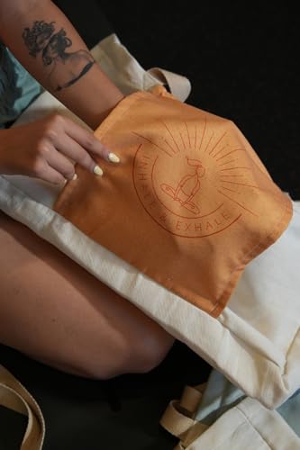 Large Canvas Yoga Tote Bag with Yoga Mats Bags Carrier - color: Beige & Orange
