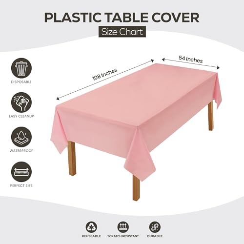 Utopia Kitchen Plastic Table Cloth Disposable (12 Pack - 54x108 Inch) Pink Rectangle Tablecloth Waterproof Stain Resistant Party Table Cover - color: Pink, size: 54X108 Inch - 12PC
