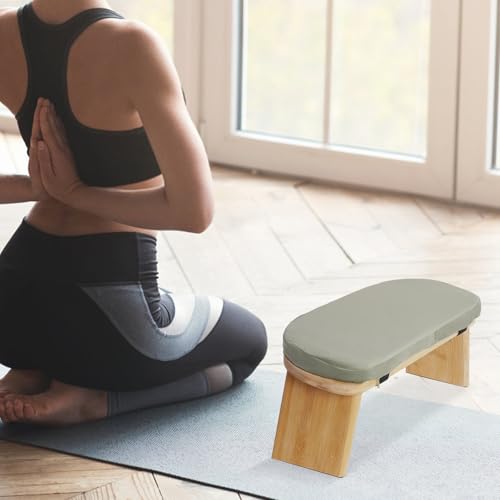 Meditation Bench, Foldable Mediation Stool, Portable Kneeling Meditation Bench with Carry Bag, Prayer Bench with Meditation Cushion, Kneeling Stool for Seiza & Yoga Practice (Green) - color: Green