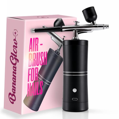 Airbrush for Nails Kit – Portable Cordless Rechargeable Professional Nail Art Airbrush Kit with Stencils & Cleaning Tools for Artists and Technicians (Black) - color: Piano Black