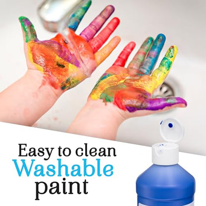 Positive Art Washable Paint for Kids, 12 Colors, 16 oz Bottles, Non-Toxic Tempera Paint Set for School and Classroom, Paraben-Free