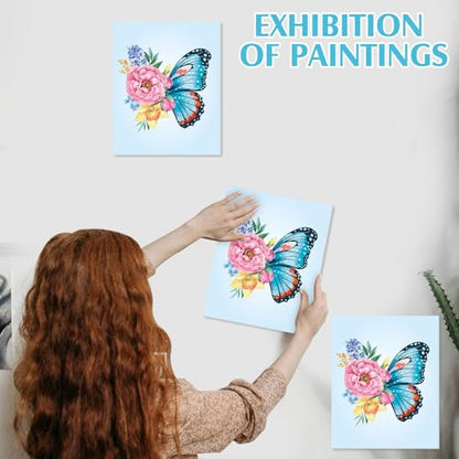 Cholemy 8 Set Paint and Sip Kit for Adults 8'' x 10'' Pre Drawn Canvas with Wooden Easels Acrylic Paint Brushes Wash Cup Palette Apron for Painting DIY Date Night Party Supplies(Butterfly) - style: Butterfly