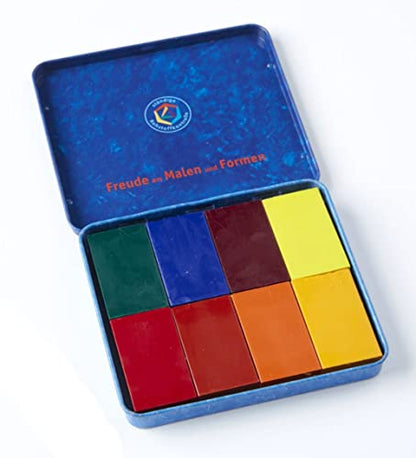 Stockmar Beeswax Block Crayons, Set of 8 - Non Toxic, Safe, Natural Jumbo Crayons For Kids & Adults - Waldorf Homeschool -Waldorf Art Supplies - In Storage Tin Case, Made in Germany