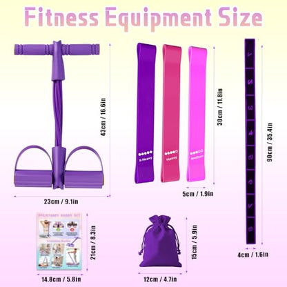5 Pcs Resistance Bands Set, Pedal Resistance Band with Handles Fitness Equipment, Workout Elastic Exercise Bands for Ab, Waist, Arm, Leg, Women Stretch Bands for Pilates, Yoga at Home, Gym - color: Purple