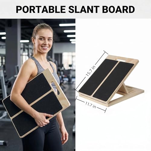 Adjustable Wooden Slant Board for Calf Stretching, 5-Angle Foldable Incline Board for Squats, Yoga and Physical Therapy, Non-Slip Surface, Home Gym Office Fitness Equipment