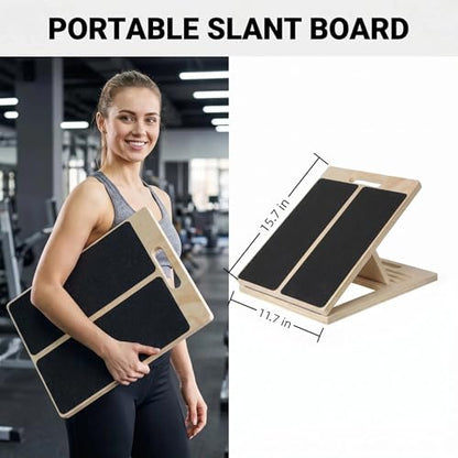 Adjustable Wooden Slant Board for Calf Stretching, 5-Angle Foldable Incline Board for Squats, Yoga and Physical Therapy, Non-Slip Surface, Home Gym Office Fitness Equipment