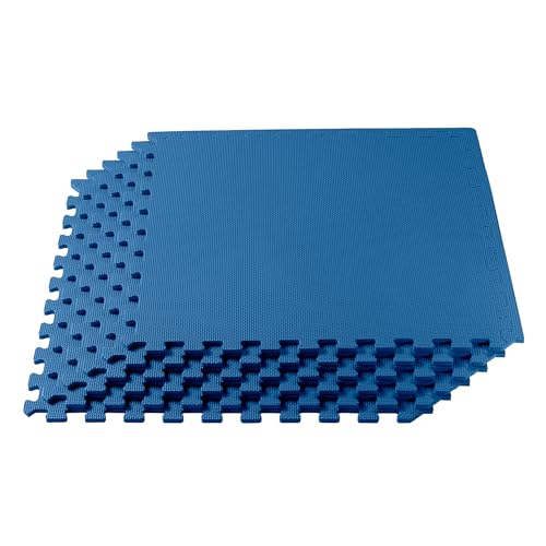 We Sell Mats 3/8" Thick Multipurpose EVA Foam Exercise Floor Mat, Interlocking Tiles, Anti-Fatigue for Home or Gym - color: Blue, style: 16 Square Feet (4 Tiles)