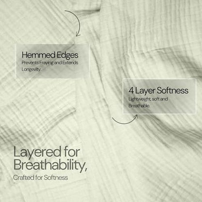 100% Cotton Gauze 50"X70" Large Throw 4 Layered Blanket- Sea Foam | Premium Muslin Blanket for Couch,Bed,Living,Summer Lightweight, All Seasons Blankets & Throws, Boho,Travel & Skin Friendly - color: Sea Foam, size: 50"X70" Large Throw