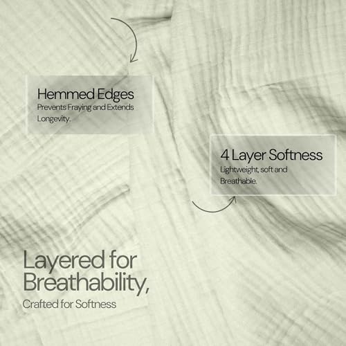 Salt Earth 100% Cotton Gauze 80"X90" Queen 4 Layered Blanket- Sea Foam | Premium Muslin Blanket for Couch,Bed,Living,Summer Lightweight, All Seasons Blankets & Throws, Boho,Travel & Skin Friendly - color: Sea Foam, size: 80"X90" Queen