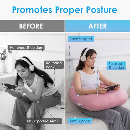 QUEEN ROSE Reading Pillow for Gaming, Lap Desk Pillow for Sitting in Bed or Sofa, Compact Arm Support Pillow for Reading, Playing or Crocheting, Cooling Pink - color: Cooling Pink