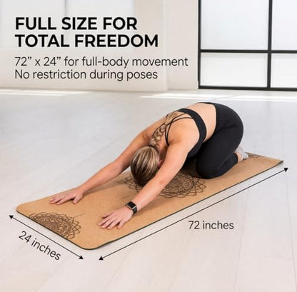 Workout Mat with Carrying Strap - 6mm Thick Cork Yoga Mat (72” x 24”) - Non-Slip Cork Mat for Home, Gym, Fitness & Hot Yoga - Lightweight, Cushioned, Durable & Sweat-Resistant by Fitby