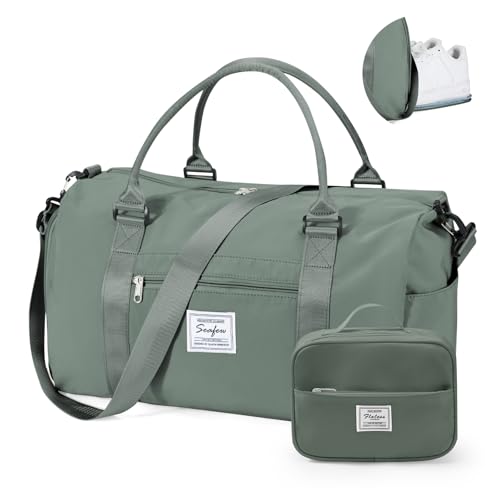Gym Bag Womens with Shoes Compartment Travel Duffel Bag Dark Green - color: B5-Dark Green+Toiletry Bag