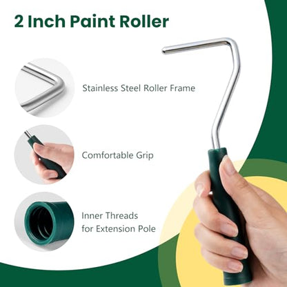 Paint Roller Kit, 12 Pack, 2 Inch Mini Paint Roller with Trays | Small Paint Roller for All Paints, Painting Tools for Small Areas, Corners, Touch-Ups, Walls and Cabinets, Easy to Clean